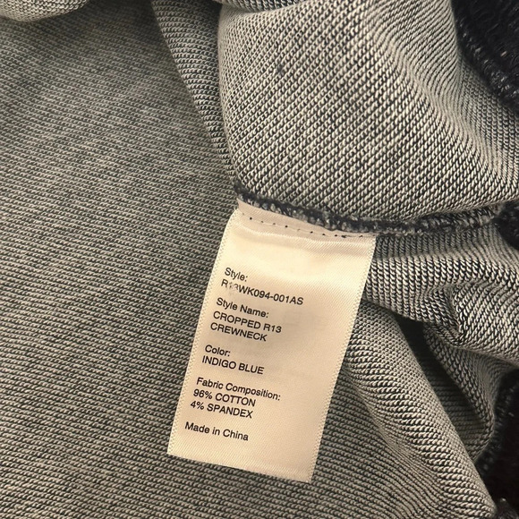 NWT R13 Cropped Distressed Crewneck Sweatshirt in Indigo Blue Paint | size S - Picture 9 of 12